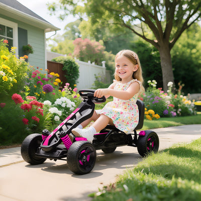 AIYAPLAY Pedal Go Kart for Kids Aged 3-6 Years, with Freewheel System, Brake, EVA Anti-Slip Wheels, Pink 