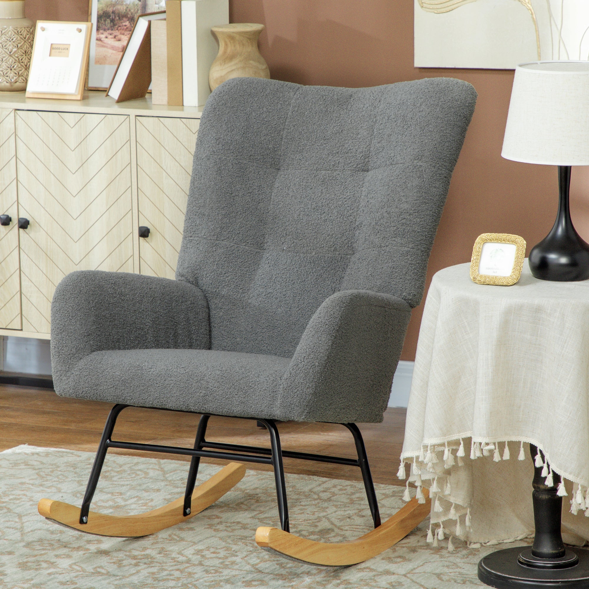 HOMCOM Teddy Fleece Rocking Chair - Grey 
