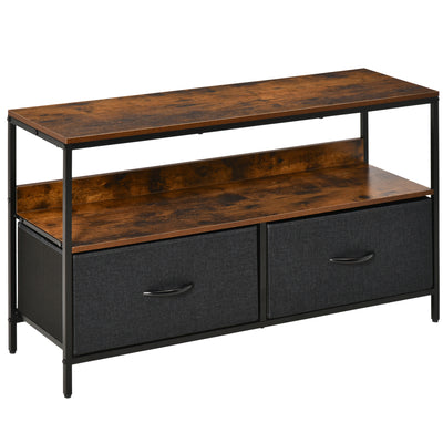 HOMCOM TV Stand Cabinet up to 47-inch, TV Unit with 2 Foldable Linen Drawers, Open Shelf for Living Room, Bedroom, Entertainment Room, Rustic Brown 