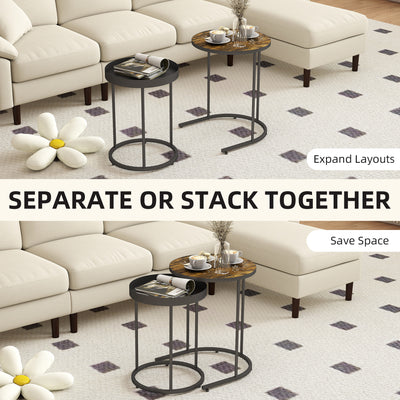 HOMCOM Set of Two Industrial Nesting Tables - Brown/Black 