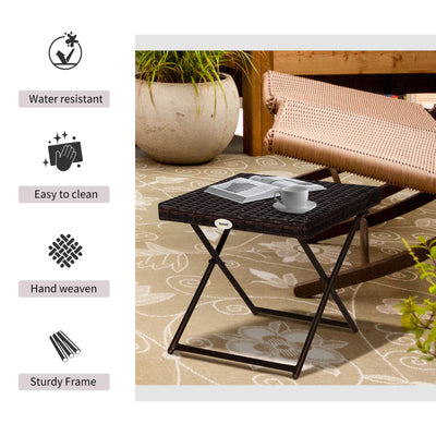 Outsunny Folding Rattan Garden Coffee Table, Small Square Outdoor Bistro Side Table with Rattan Top for Patio, Balcony, Porch, 40 x 40 x 40 cm, Brown 
