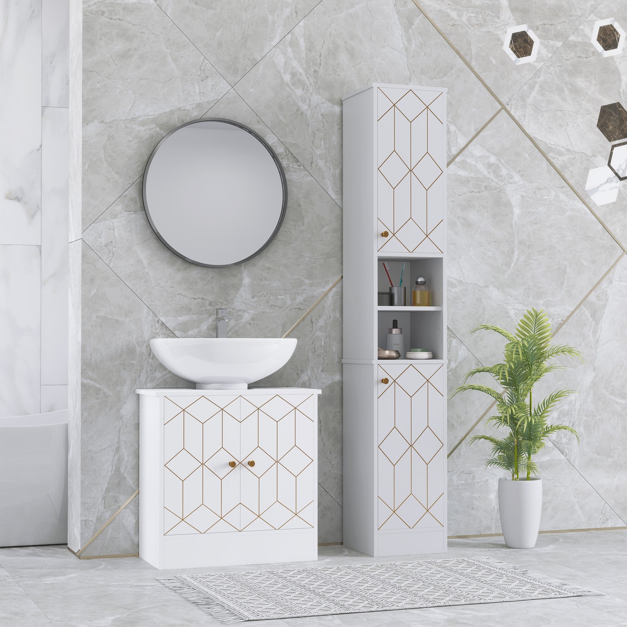 HOMCOM Tall Bathroom Storage Cabinet with Doors, Slim Bathroom Storage Unit with Adjustable Shelves, Freestanding Bathroom Storage Unit, White 