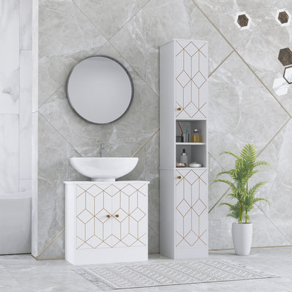HOMCOM Tall Bathroom Storage Cabinet with Doors, Slim Bathroom Storage Unit with Adjustable Shelves, Freestanding Bathroom Storage Unit, White 