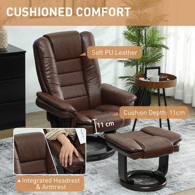 HOMCOM Faux Leather 135° Reclining Chair and Footstool - Brown 