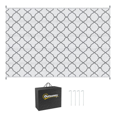 Outsunny Reversible Outdoor Rug with Carry Bag, Waterproof Plastic Straw Mat for Garden, Deck, RV, Picnic, Beach, Camping, 182 x 274cm, Grey 