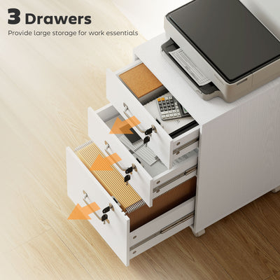 HOMCOM Three Drawer Wood-Effect Filing Cabinet - White 