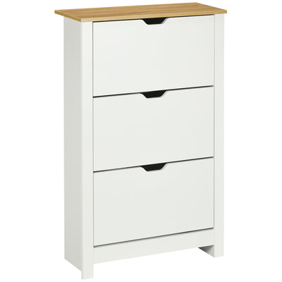 HOMCOM Slim Shoe Cabinet, Narrow Shoe Cupboard with 3 Flip Drawers, Adjustable Shelves for 18 Pairs of Shoes for Hallway, White 
