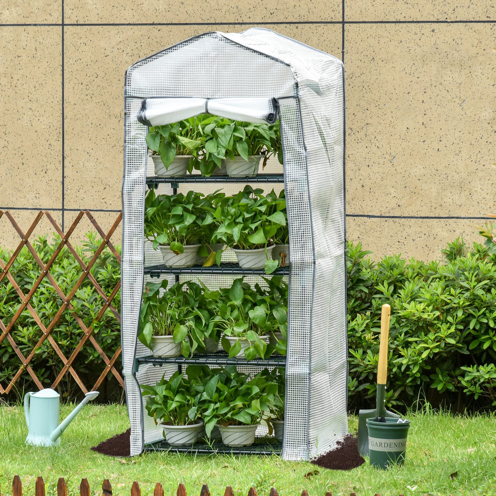 Outsunny 4 Tiers Mini Portable Greenhouse Compact Plant Grow Shed Metal Frame PE Cover 160H x 70L x 50Wcm 