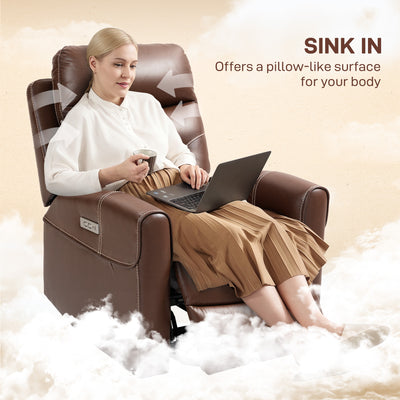 HOMCOM Power Lift Recliner Chair for Elderly, Overstuffed Faux Leather Riser and Reclining Chair with USB A+C Ports, Remote Control, Recliner Armchair for Living Room, Brown 