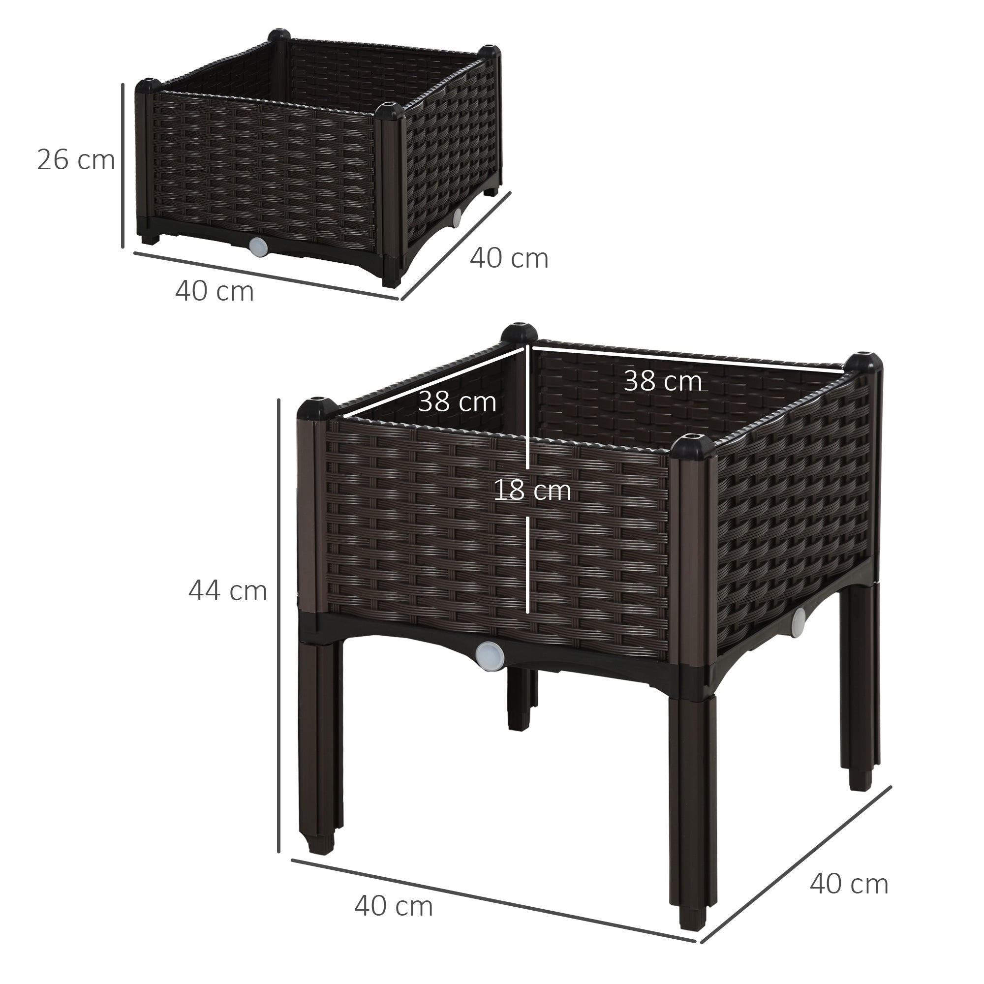 Outsunny Set of 2 26L Garden Raised Bed Elevated Patio Flower Plant Planter Box PP Vegetables Planting Container, Brown 