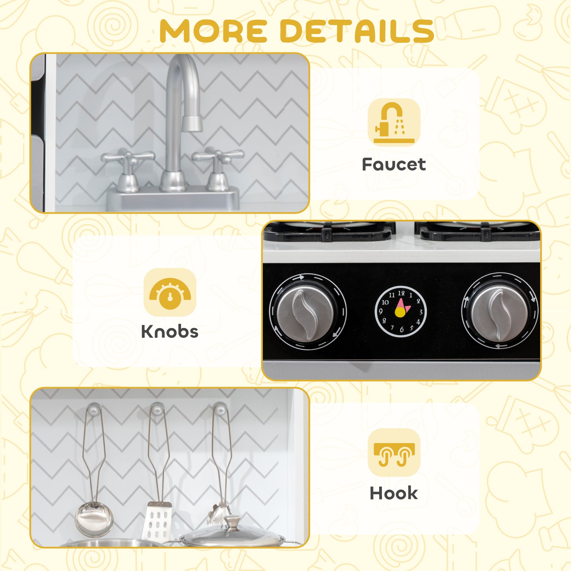 AIYAPLAY Kids Play Kitchen with Sound, Ice/Coffee Maker, Utensils, Microwave, Stainless Steel Utensils, for 3-6 Years 