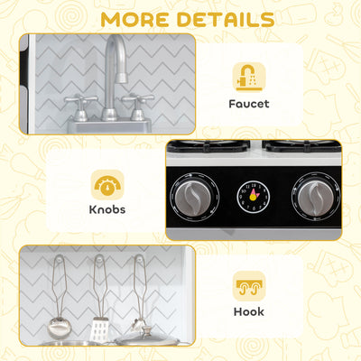 AIYAPLAY Kids Play Kitchen with Sound, Ice/Coffee Maker, Utensils, Microwave, Stainless Steel Utensils, for 3-6 Years 
