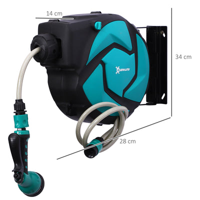 DURHAND 10m Garden Auto Hose Reel Wall Mounted Retractable 7 Patterns Spray Nozzle 