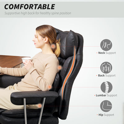 HOMCOM Leathaire Reclining Office Chair with Lumbar Support Pillow - Black 