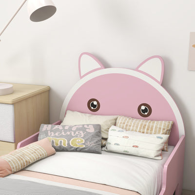 ZONEKIZ Wooden Kids Bedroom Furniture Set with Kids Dressing Table, Stool, Bed, for 3-6 Years, Cat-Design 