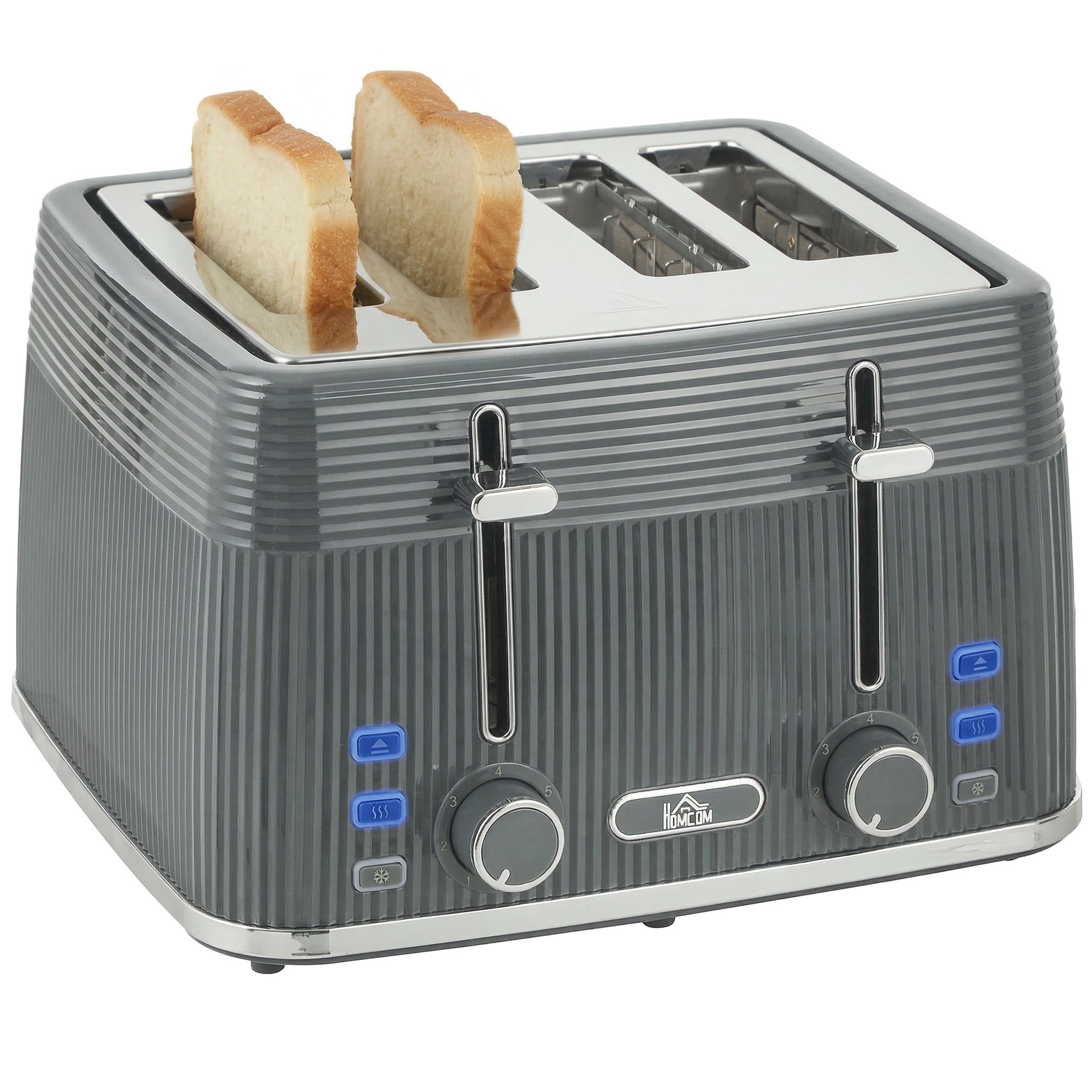 HOMCOM 4 Slice Toaster with 7 Browning Levels, Bread Toaster with Removable Crumb Tray, Grey 