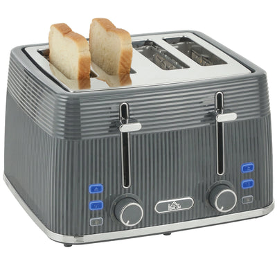 HOMCOM 4 Slice Toaster with 7 Browning Levels, Bread Toaster with Removable Crumb Tray, Grey 