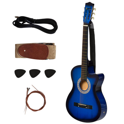 HOMCOM 38 Inch Full Size Blue Classical Acoustic Electric Guitar Kids Guitar and Junior Guitar   Premium Gloss Finish w/Case - Blue 