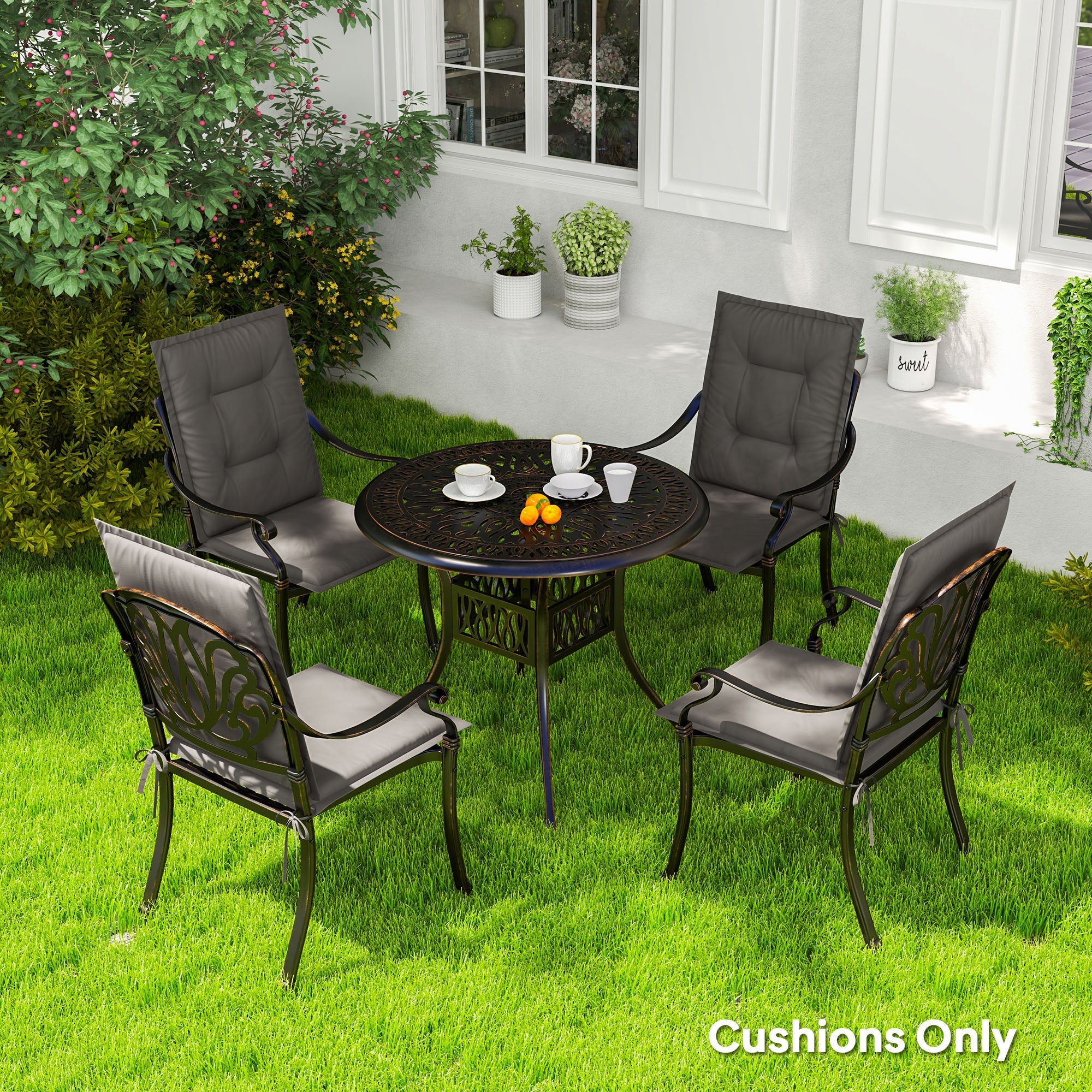Outsunny Set of Four Padded Garden Seat Cushions - Charcoal Grey 