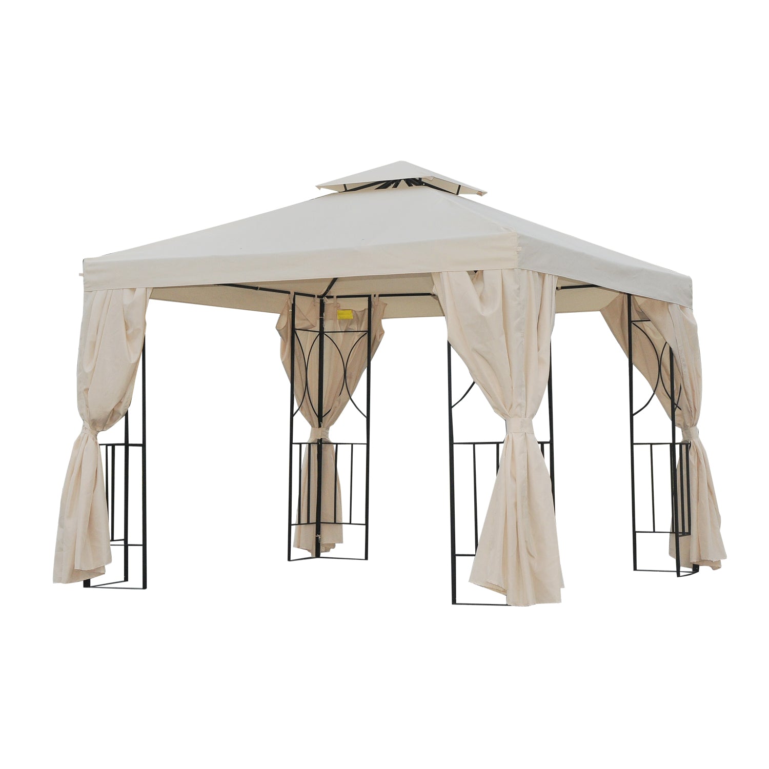 Outsunny 3 x 3 m Garden Gazebo Double Roof Marquee Patio Wedding Party Tent Canopy Shelter with Sidewalls, (Beige) 