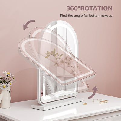 HOMCOM LED Vanity Mirror with Lights, 43 x 59cm Lighted Makeup Mirror with 3 Colour, 360\'c2\'b0 Rotation, Touch Screen, for Bedroom and Dressing Room, White 