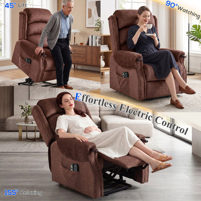 HOMCOM Power Lift Recliner with Vibration Massage and Heat, Lift Chair for Tall with Wood Grip, Pocket Spring, Brown
