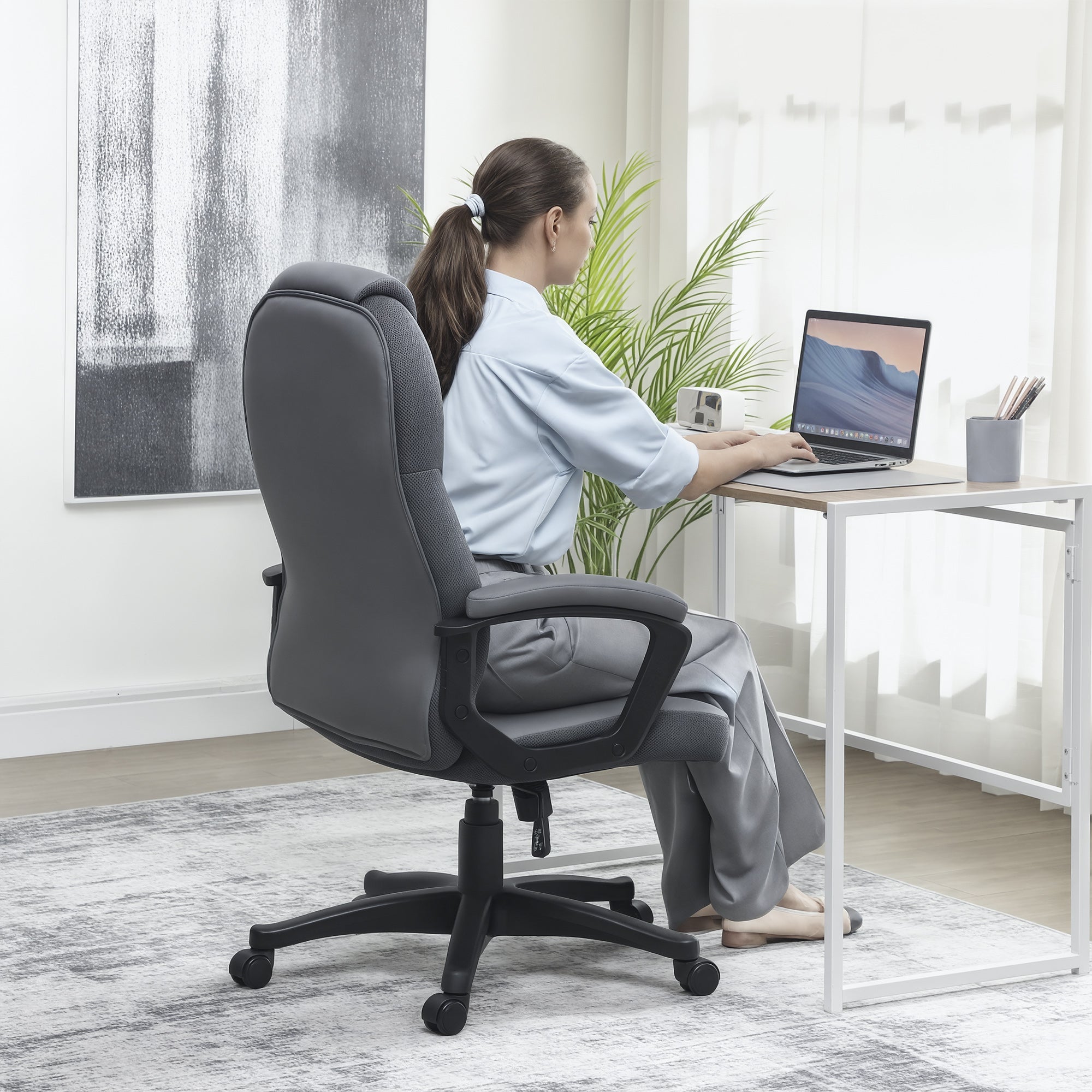 HOMCOM Faux Leather Office Chair - Charcoal Grey