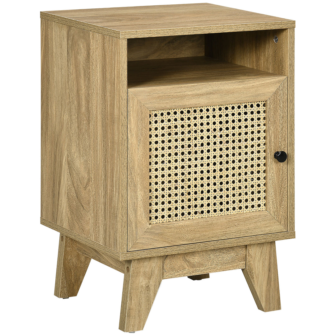 HOMCOM Narrow Rattan Nightstand, Side End Table with Shelf and Cupboard, 39cm x 35cm x 60cm, Natural 