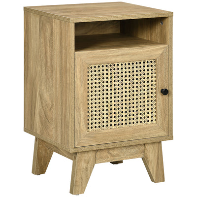 HOMCOM Narrow Rattan Nightstand, Side End Table with Shelf and Cupboard, 39cm x 35cm x 60cm, Natural 