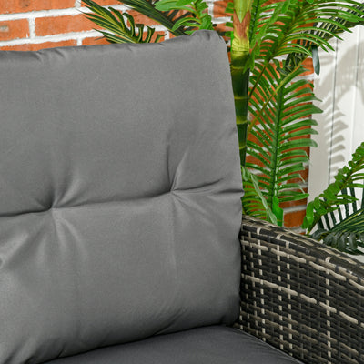 Outsunny 5 Seater Rattan Garden Furniture Set, 2 Armchairs, 3-Seater Wicker Sofa, 2 Footstools and Glass Table, 6 Piece Patio Rattan furniture Sofa Sets with Cushions for Conservatory, Mixed Grey 