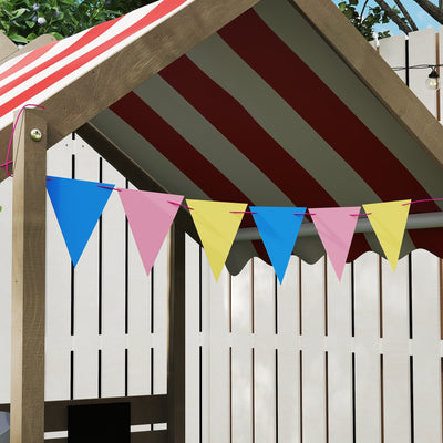 Outsunny House-Designed Wooden Sandbox, Outdoor Sandpit, with Blackboard, Toys, Sink, Seats, Flags, for Ages 3-7 Years - Grey 