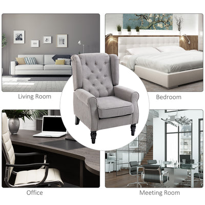 HOMCOM Retro Accent Chair, Wingback Armchair with Wood Frame Button Tufted Design for Living Room Bedroom, Grey 