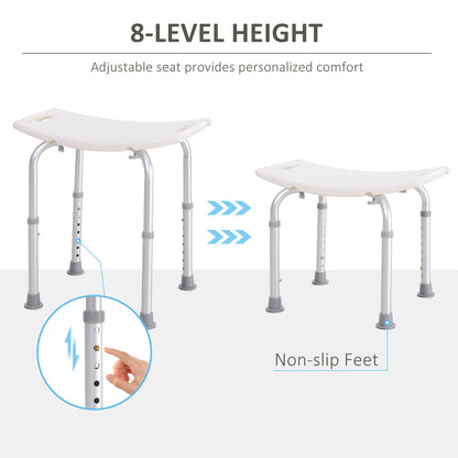HOMCOM Height Adjustable Bath Stool, Aluminium Shower Stool with Non-Slip Pads for Elderly, Disabled, Seniors, Pregnant, White 