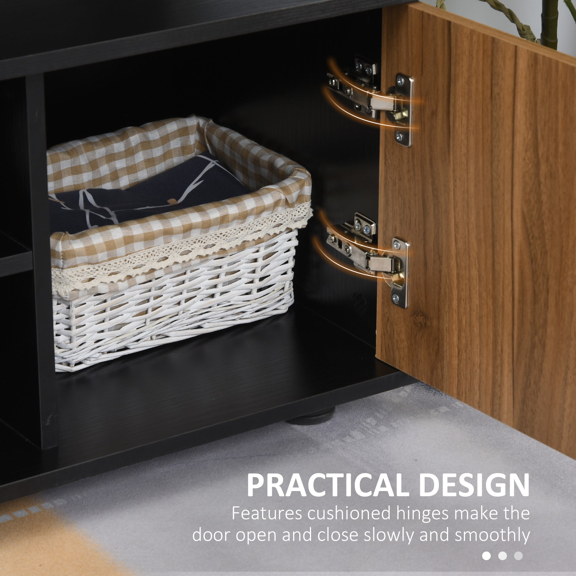 HOMCOM TV Cabinet Unit for TVs up to 50'' with Storage Shelf and Cupboards, Living Room Entertainment Center Media Console, Black and Walnut 