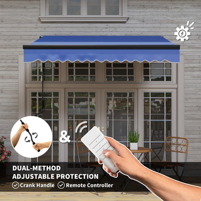 Outsunny 2.5 x 2m Electric Awning with LED Light and Remote Controller, Aluminium Frame DIY Retractable Awning, UV50+ Sun Shade Canopy for Garden Patio Deck Door Window, Blue 