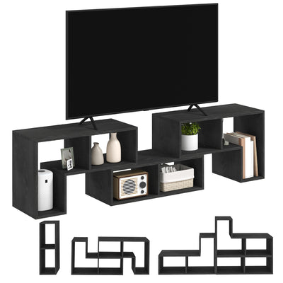 HOMCOM TV Stand for TVs up to 75 Inches, Free Combination TV Unit with Storage Shelves, Extendable Entertainment Centre for Living Room, Black Wood Grain 