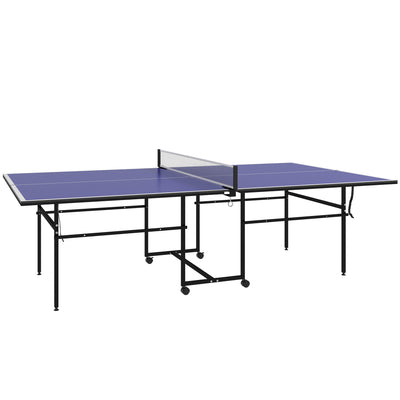 SPORTNOW 9FT Folding Table Tennis Table with Four Wheels, for Indoor Use, Blue 