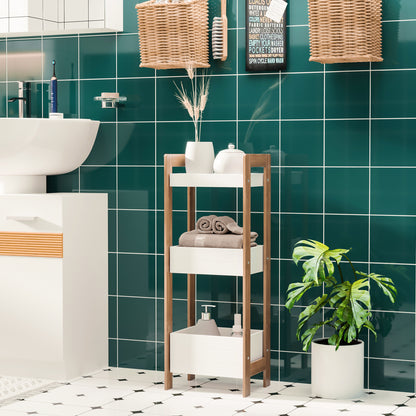 HOMCOM 3-Tier Bathroom Rack Storage Shelf Bamboo Organiser Shower Tower for Narrow Place 