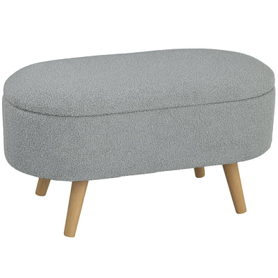 HOMCOM Teddy Fleece Storage Ottoman - Grey 
