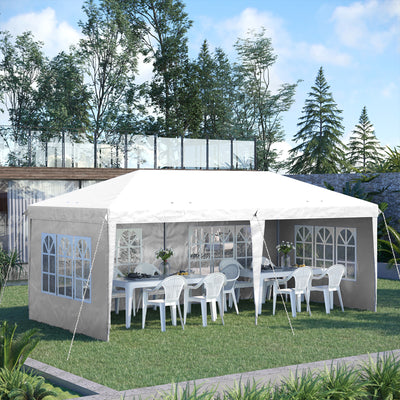 Outsunny 3 x 6m Pop Up Gazebo, Height Adjustable Marquee Party Tent with Sidewalls and Storage Bag, White 