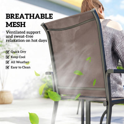 Outsunny 5 Pieces Outdoor Dining Set for 4, Garden Table and Stackable Chairs with Breathable Mesh Seat, Grey and Khaki 