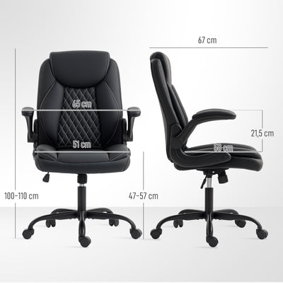 HOMCOM Faux Leather Office Chair. with Flip-Up Armrests - Black 