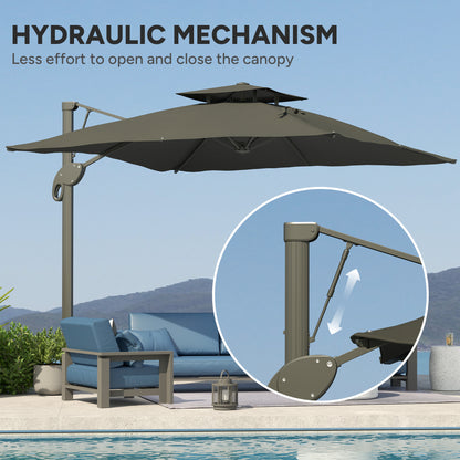 Outsunny 3m Thick Fabric Cantilever Garden Parasol, with Cross Base - Grey
