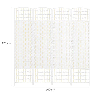 HOMCOM 4 Panel Folding Room Divider, Privacy Screen, Freestanding Paravent Partition Separator for Living Room, Bedroom and Office, 160 x 170cm, White 