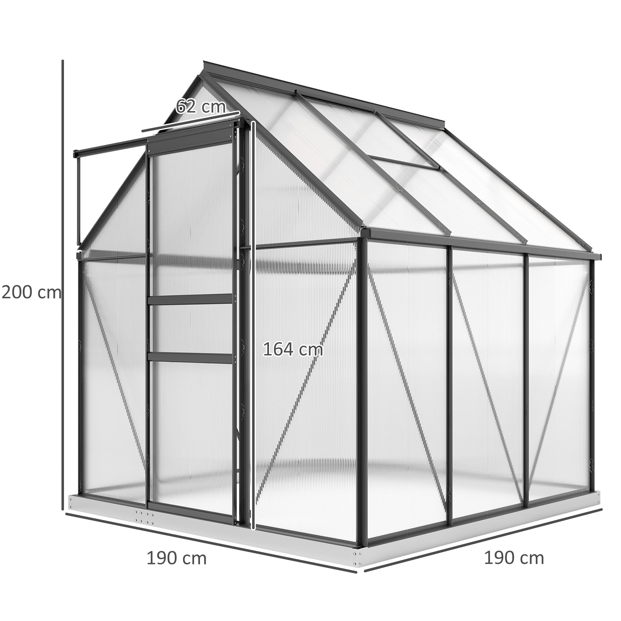Outsunny 190 x 190cm Walk-In Polycarbonate Greenhouse - Grey 