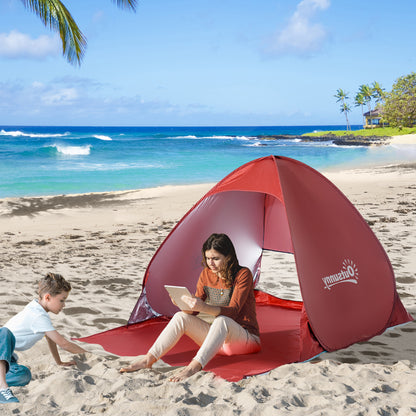 Outsunny Pop-up Portable Beach Tent-Red 