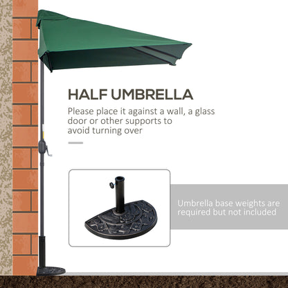 Outsunny Balcony Half Parasol Semi Round Umbrella Patio Crank Handle (2.3 m, Green)- NO BASE INCLUDED 