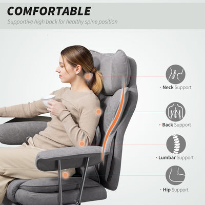 HOMCOM Leathaire Reclining Office Chair with Lumbar Support Pillow - Grey 