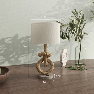 HOMCOM Nautical Table Lamps Set of 2 with USB Charging Port, Bedside Lamps for Bedroom Living Room, Warm White LED Bulb Included, with Hemp Rope, Natural