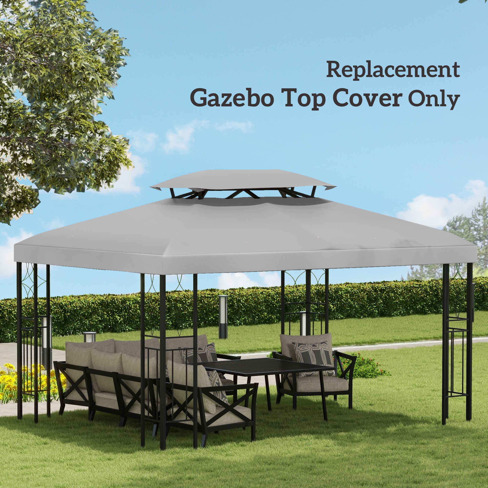 Outsunny Gazebo Roof Replacement, for 3 x 4m Frames - Light Grey 